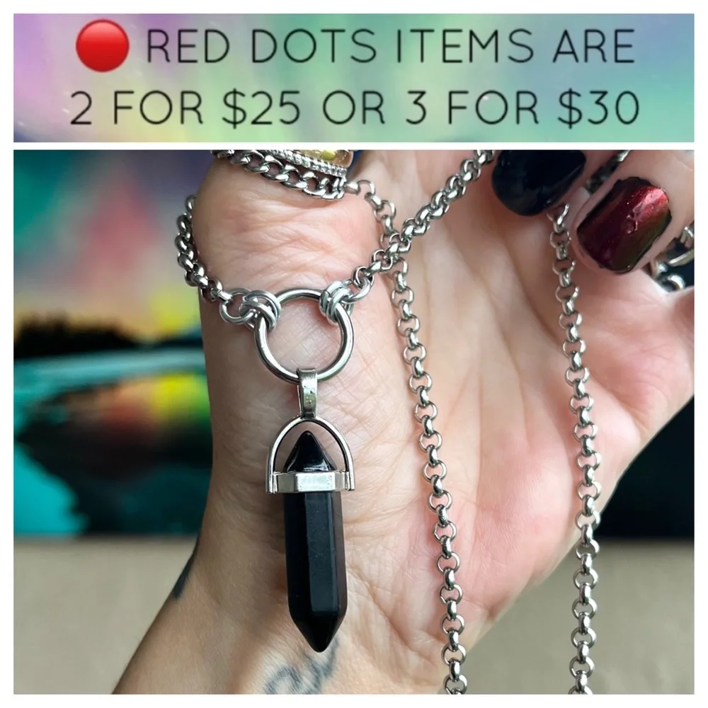 🔴SALE . Handmade onyx bullet on stainless steel rolo chain necklace .